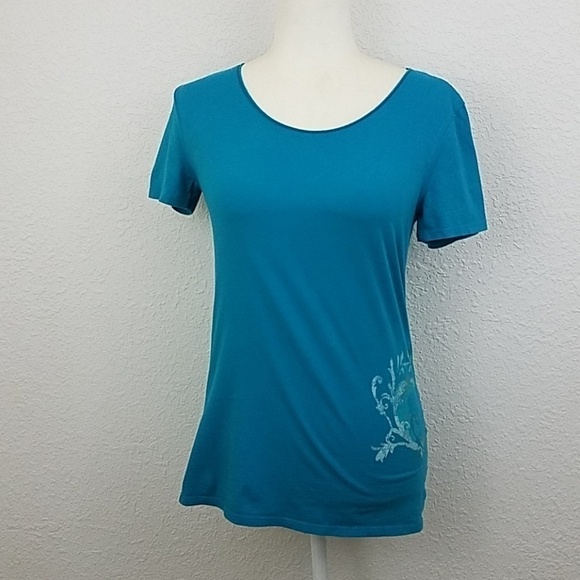 𝅺lucy tshirt sz XS blue floral print short sleeve - Picture 1 of 6